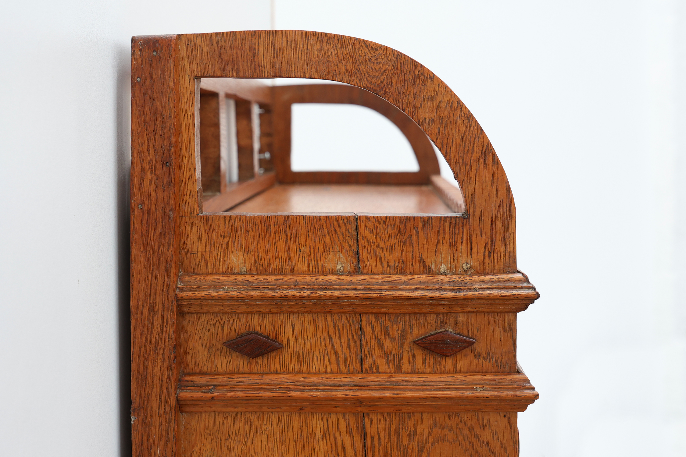 Art Deco oak wall cabinet with amber glazed door, Belgium ca. 1925thumbnail